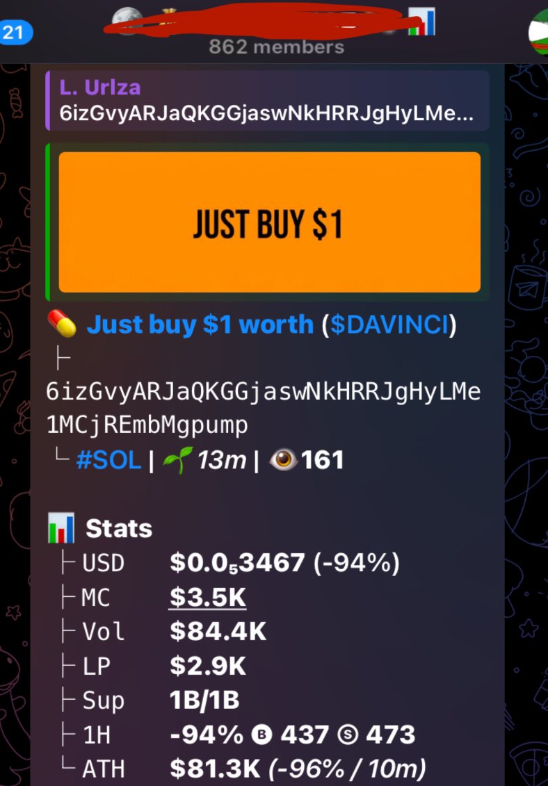 _ulrza's tweet image. Publicly called out  #DAVINCI on my Telegram channel, sharing the opportunity with my community. 

Ca:: 6izGvyARJaQKGGjaswNkHRRJgHyLMe1MCjREmbMgpump