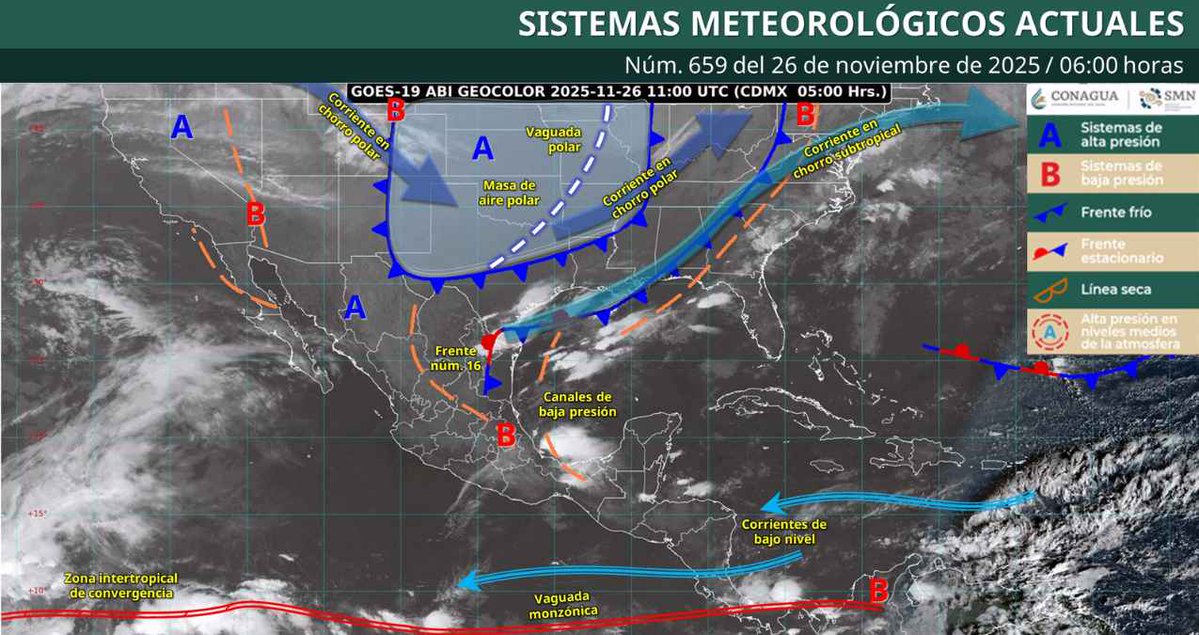 VoxPopuliNoti's tweet image. ¿Afectarán las lluvias intensas y el evento de Norte en México?

El sistema polar dejará lluvias puntuales intensas y vientos fuertes en estados del oriente y sureste
voxpopulinoticias.com.mx/2025/11/afecta…
#Clima #Nacional #FrenteFrío16 #México