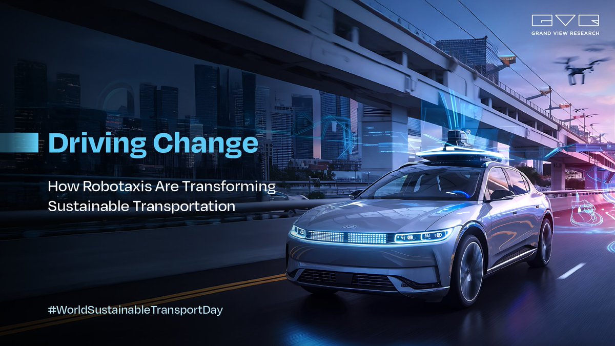 GrandViewInc's tweet image. The need for environmentally sound transport systems is becoming vital. Robotaxis are evolving transportation by replacing traditional cars with cutting-edge artificial intelligence.

Study the market @ is.gd/MS34ng

#GVR #worldsustainabletransportday #robotaxis #EV