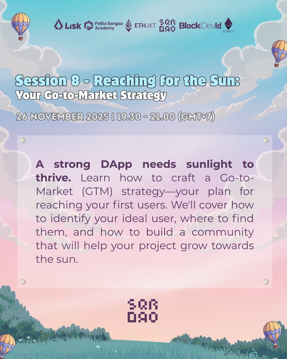 OnchainDataNerd's tweet image. This week, @sqrDAO is leading the Lisk Growth Garden session on Go-to-Market for Web3 builders.

The session is live now. Jump in so you don’t miss the GTM playbook! 👇
​🕢 19:30 GMT+7
​📙 Your Go-to-Market Strategy
​🗣 sqrDAO
​📌 meet.google.com/jje-vwoc-uqm