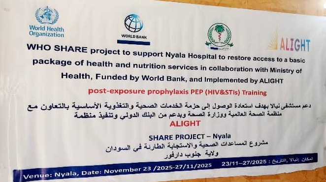 SHARE project:As part of environmental safeguarding &amp;infection prevention &amp; control <a href="/whosudan/">WHO Sudan</a> <a href="/AlightSudan/">Alight Sudan</a> &amp; South Darfur State Ministry of Health, supported a 5-day "post-exposure prophylaxis" training for 30 healthcare workers from Nyala Teaching Hospital.<a href="/FMOH_SUDAN/">وزارة الصـحة - السـودان</a> <a href="/WorldBank/">World Bank</a>