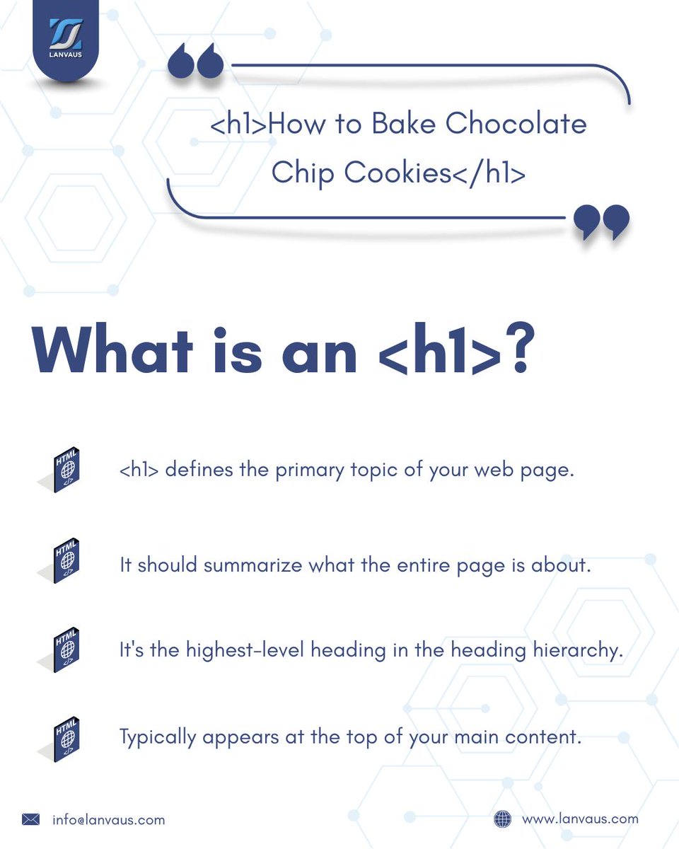 lanvaus's tweet image. Your H1 is like the title of a book - it should tell readers exactly what to expect from the content that follows.

What would your personal website&apos;s H1 be? 🤔

👉 Follow @lanvaus for more HTML updates!

#html #webcontentdevelopment #WebDevelopment  #lanvaus