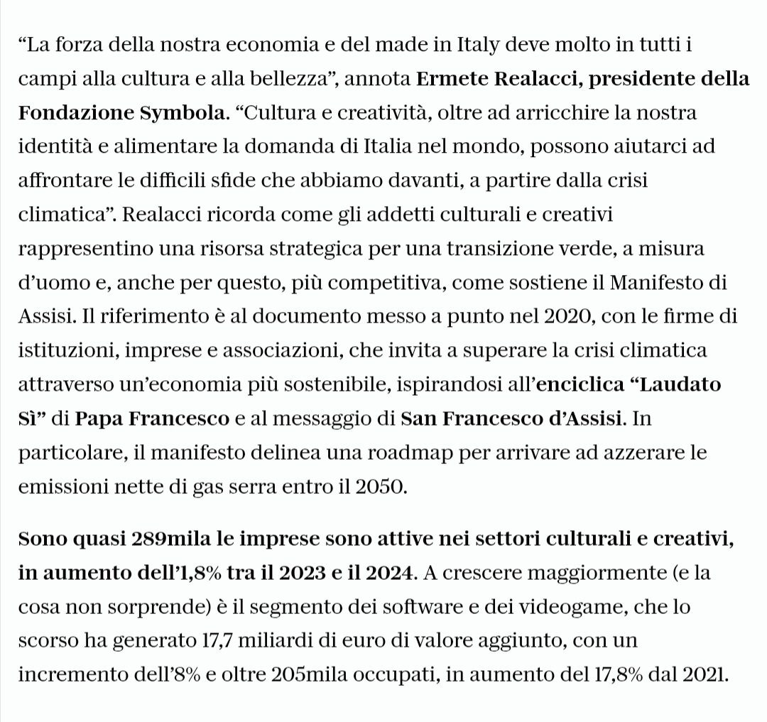 La forza del nostro Paese deve molto, in tutti i settori, alla #cultura, all'#arte, alla #bellezza. Un'economia che tiene insieme cultura e creatività, efficienza e sostenibilità, tradizione e innovazione, legami con territori e comunità, capacità di parlare al mondo senza