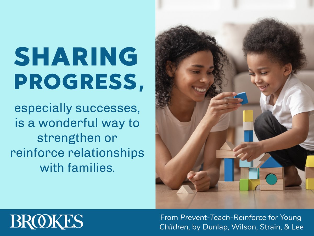 BrookesPubCo's tweet image. &quot;Sharing progress, especially successes, is a wonderful way to strengthen or reinforce relationships with families.&quot; (Quote taken from Prevent–Teach–Reinforce for Young Children. Learn more: monkeylink.co/60ef1f) #Quotes #EducationQuotes #ECE #EarlyChildhood