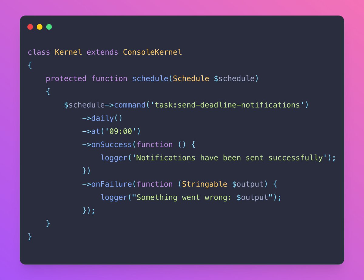 mmartin_joo's tweet image. 🔥 You can use the `onFailure` helper to handle errors in your scheduled commands

The error message is available as a string: