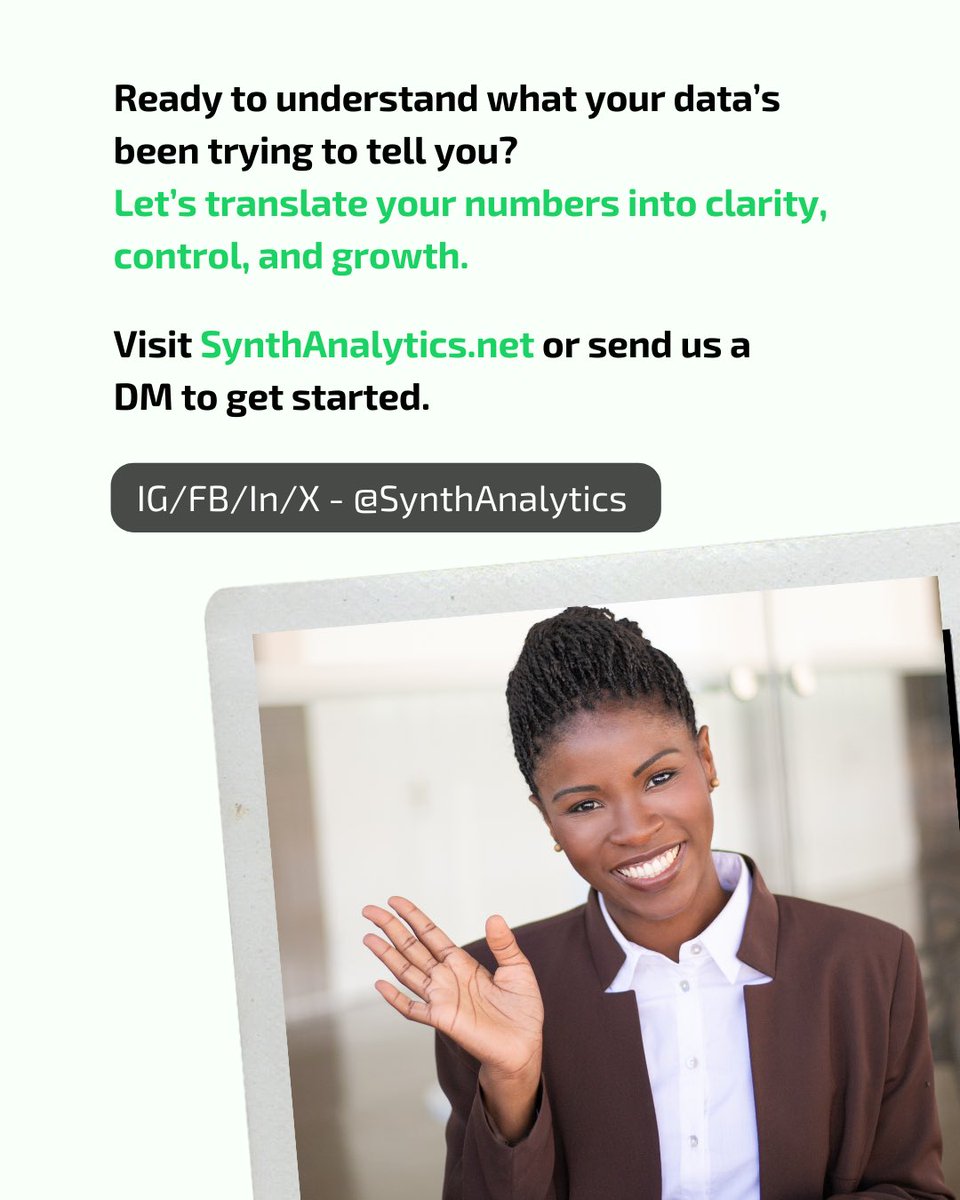 Synth_analytics's tweet image. 🔢 Every number has a voice—what’s yours saying?
Turn raw data into a story that drives decisions. Discover how to decode trends, spot hidden opportunities, and turn insights into action.
📊 @Synthanalytics: “Numbers are the plot; analytics is the narrative.
👉 #DataStory #sstvi