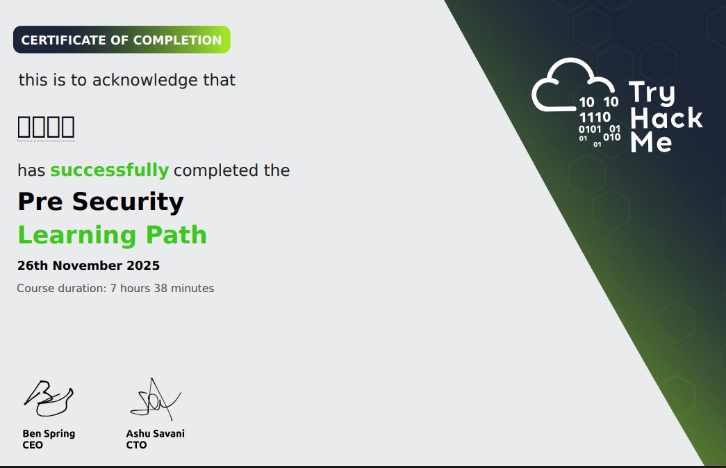 akky743793's tweet image. #RaiseTech #tryhackme 
🌟2025.11.26(朝~夜)      
《THM》DAY2:Linux Fundamentals Part 3:45分

✍感想
crontabについて知りました。

🎉初めて、セキュリティ前の終了証明書を手に入れました。(右下の画像)
合計時間まで書かれているので、良かった。