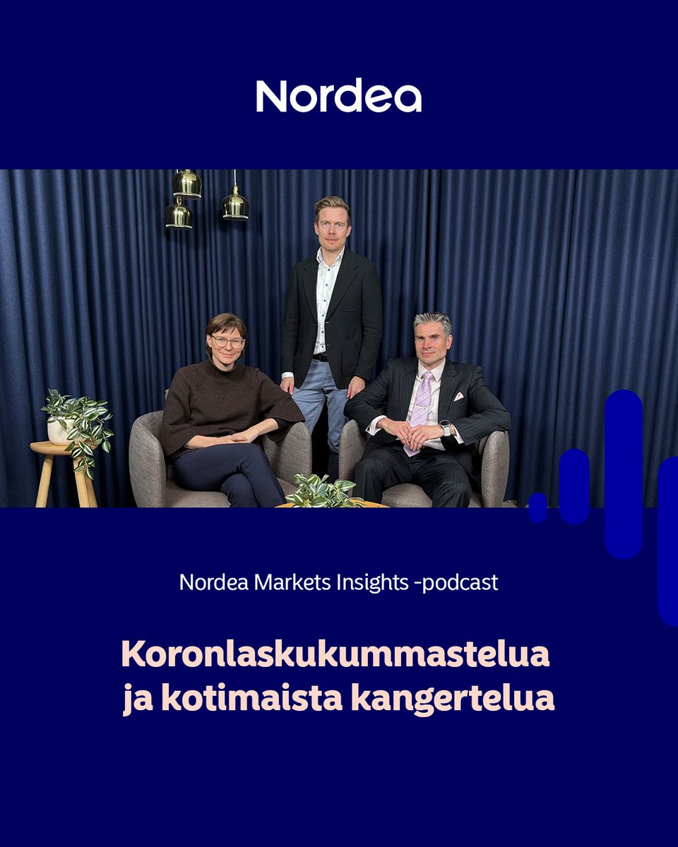 Tune in to our latest Nordea Markets Insights FI podcast with <a href="/KoivuTuuli/">Tuuli Koivu</a>, <a href="/JuhoKostiainen/">Juho Kostiainen</a> and <a href="/JanVonGerich/">Jan von Gerich</a> here (in Finnish).  
👉 nordea.com/fi/uutiset/kor…

#Talous #Nordea #Podcast