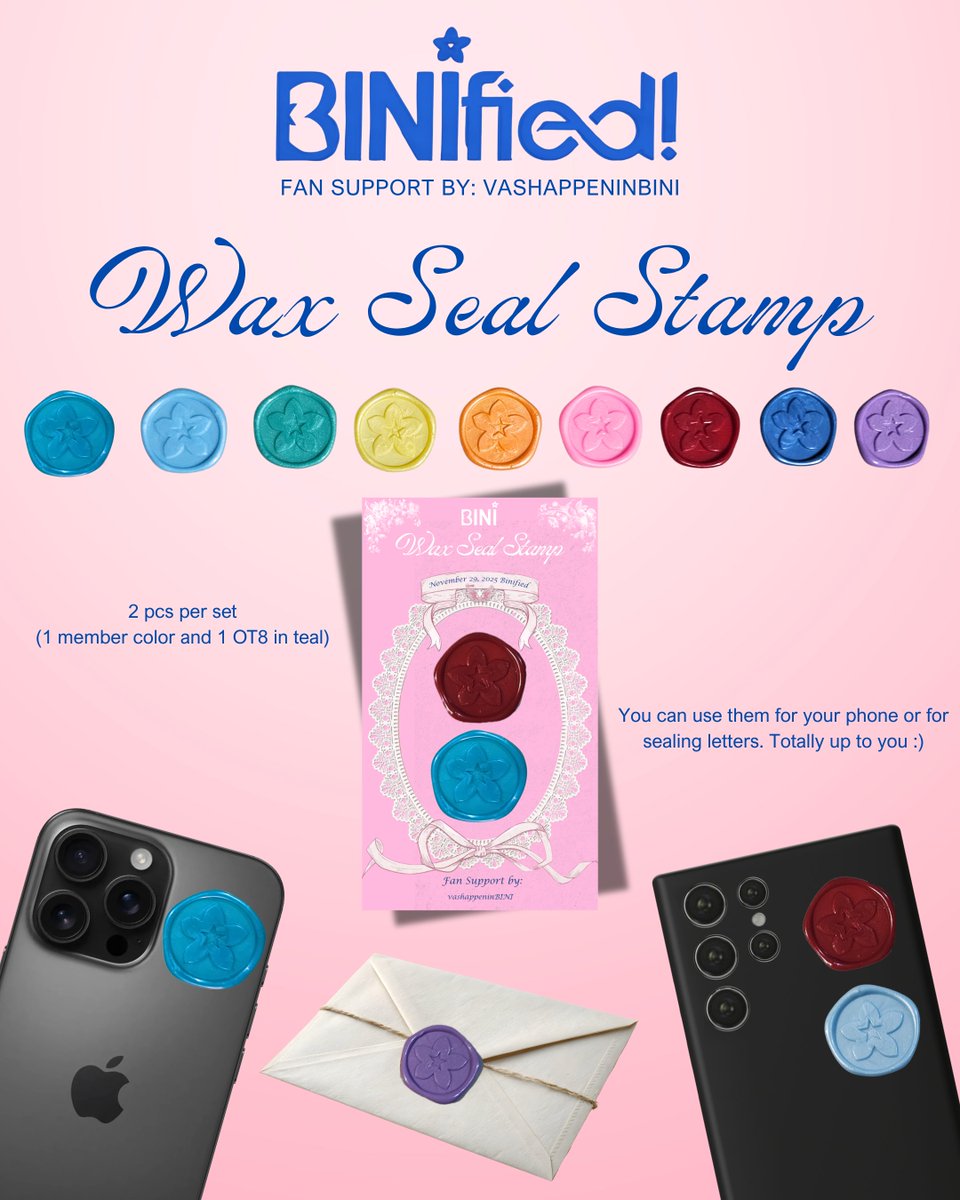 vashappeninBINI's tweet image. BINIfied Yearend Party Fan Support
🌸BINI Logo Wax Seal Stamps🌸

🗓️: November 29, 2025
📍: PH Arena 
⚠️ Strictly 1:1 
🕙Time and Location: Hanapin nyo nalang ako 😆

#BINI #BINIFIED #BINIfiedPHArena #BINIfiedYearEndParty