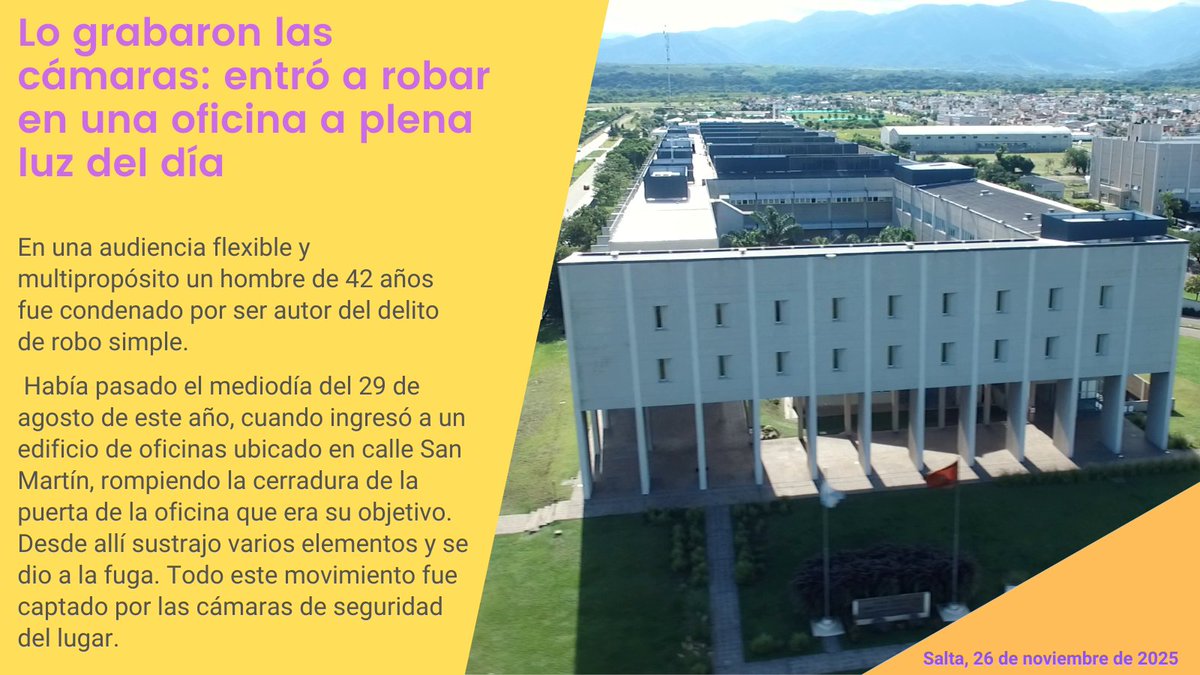 Lo grabaron las cámaras: entró a robar en una oficina a plena luz del día #Salta #Justicia  justiciasalta.gov.ar/es/prensa-deta… a través de <a href="/prensaju/">Poder Judicial Salta</a>