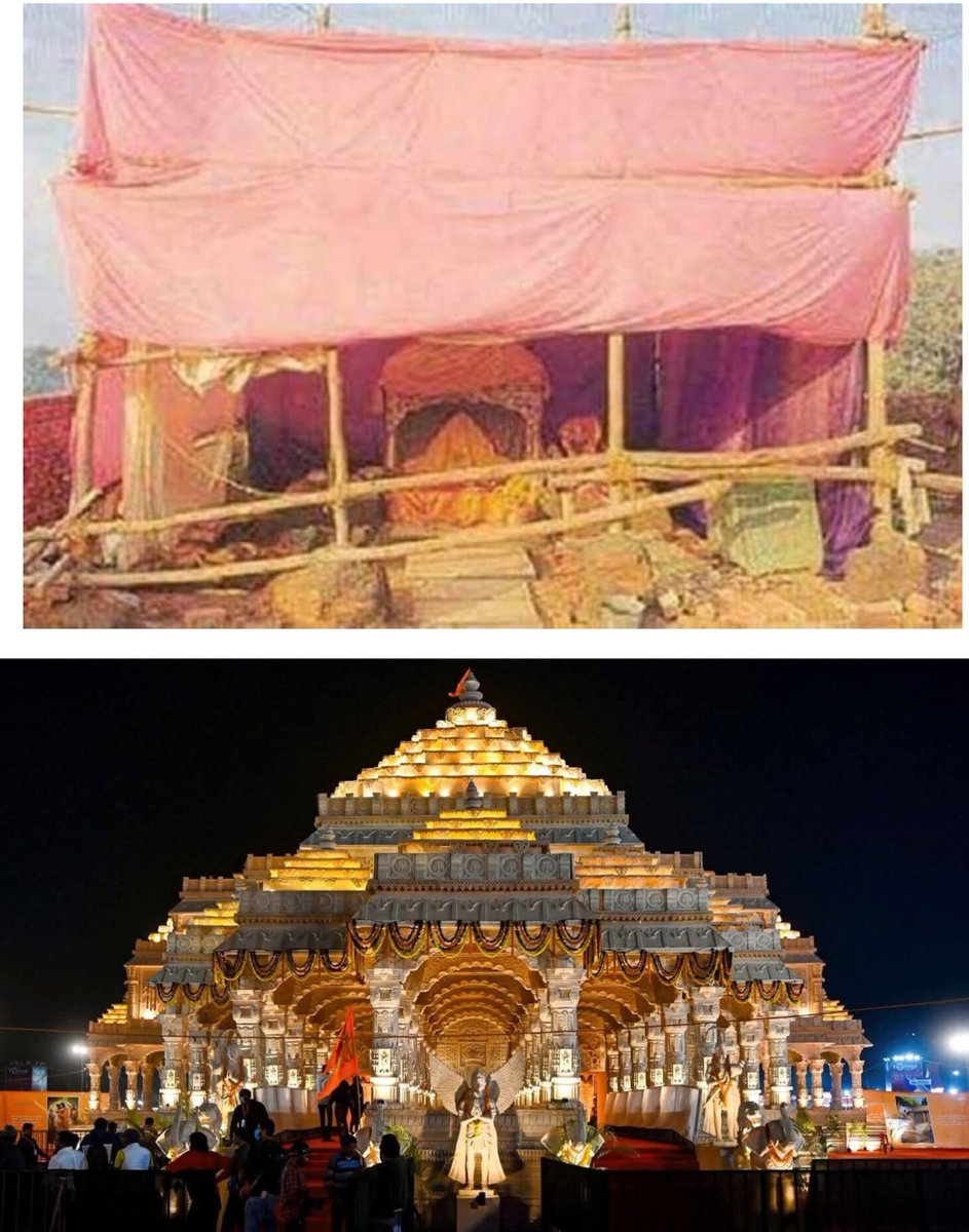 सच हमेशा न्याय का अधिकारी होता है।

इस तस्वीर को देखकर आपको इस बात की अनुभूति हो जाएगी,

एक आक्रांता आता है, हमारे प्रभु रामलला का मंदिर तोड़ जाता है,

500 वर्षों तक हमारे रामलला तंबू में रहते हैं, आंधी, तूफान, धूप, बारिश में रहते हैं,

संघर्ष शुरू होता है, लाखों स्वयंसेवक प्रण