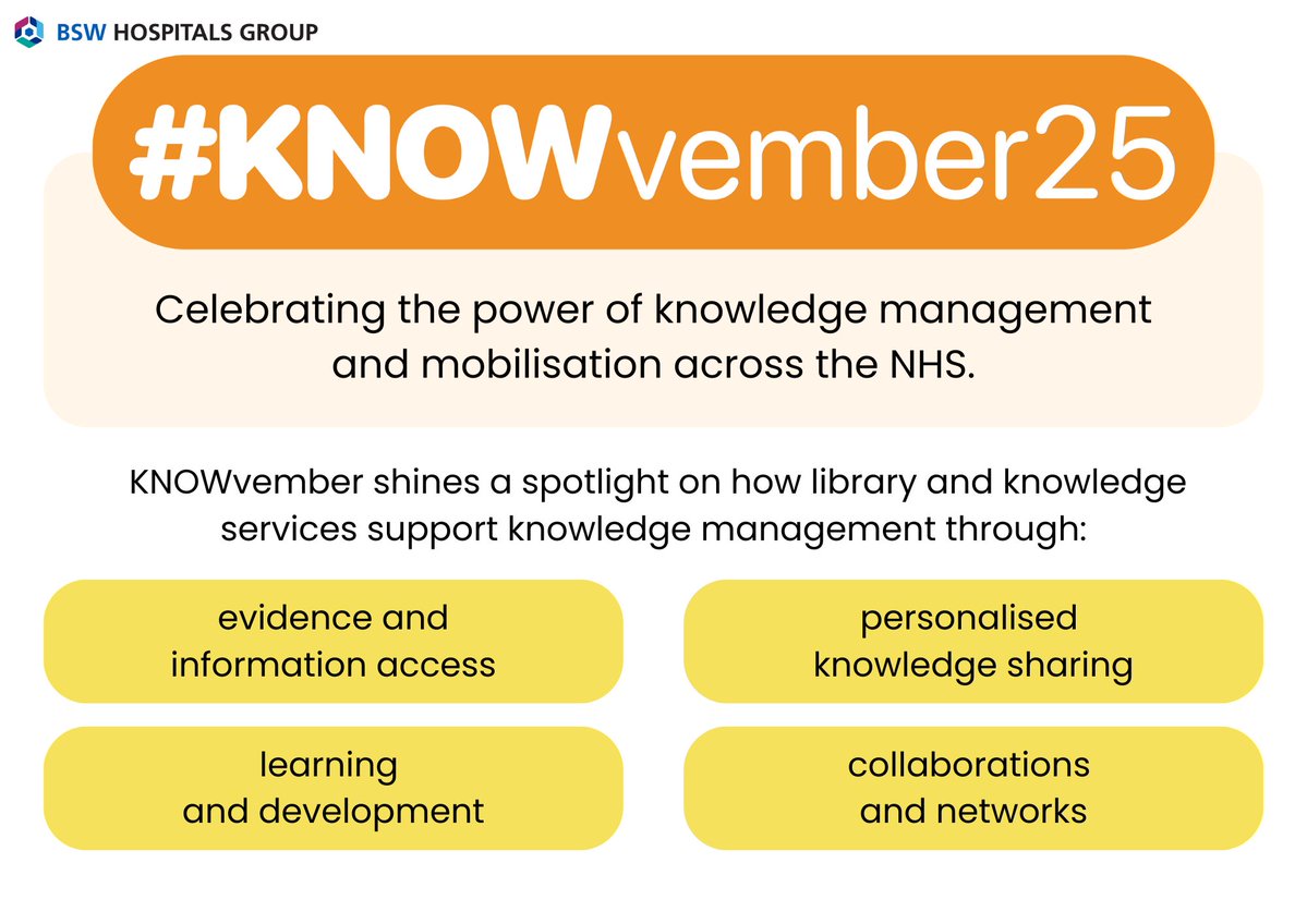 LibraryRuh's tweet image. KNOWvember celebrates the power of knowledge mobilisation across the NHS. 📍Visit the Library to explore our display and find out how our services can support you. #KNOWvember #NHSKnowledge