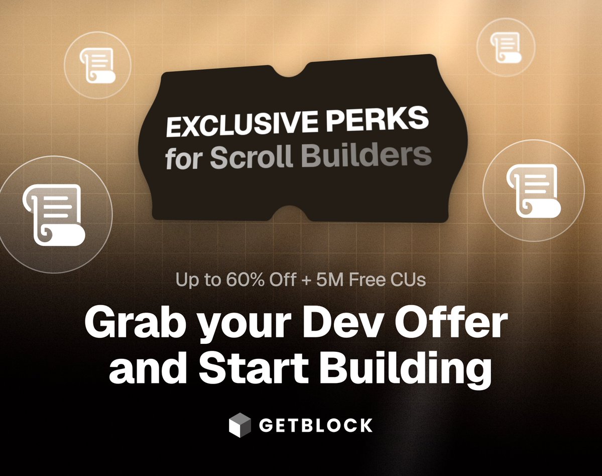 getblockio's tweet image. 1/ Calling all Scroll builders
We&apos;re rolling out exclusive dev perks for everyone building on @Scroll_ZKP.

Get your discounted access to GetBlock RPC services + bonuses to fuel your next project!