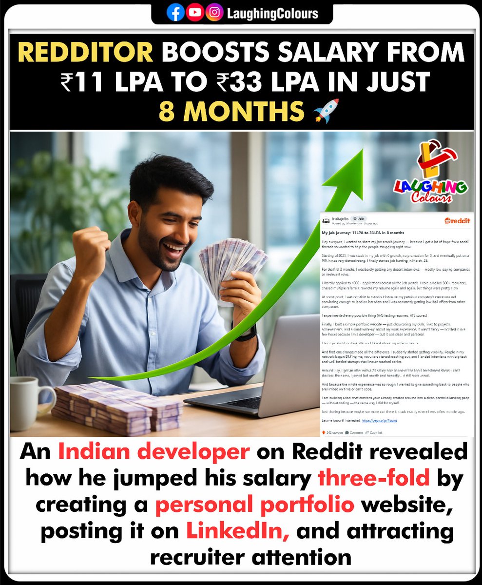 LaughingColours's tweet image. Salary jump success story 🚀

#CareerGrowth #TechLife #DeveloperJourney #LinkedInSuccess #MotivationDaily #InspiringStories
