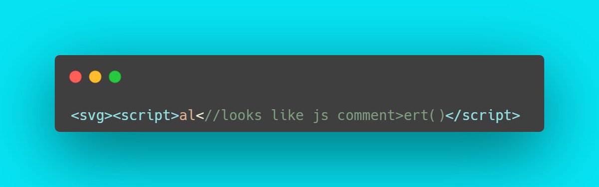 Inside &lt;svg&gt;&lt;script&gt;, only child text nodes become JS code, while comments or SVG elements are dropped.

So &lt;//…&gt; (a bogus comment) lets you sneak comment-looking sequences into executable JS.

jsfiddle.net/uz5bxnhc/

#xss