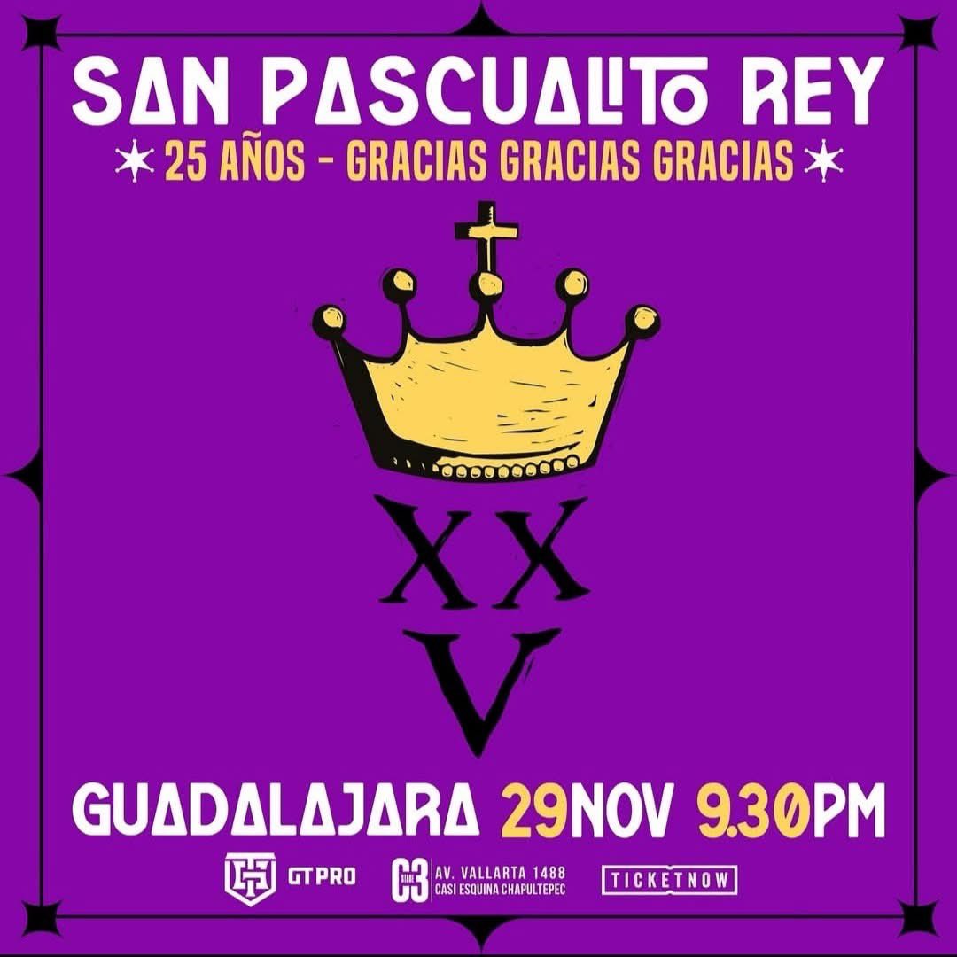 San Pascualito Rey regresa a Guadalajara para celebrar sus 25 años de carrera con su gira “Gracias Gracias Gracias” y se estarán presentando el sábado 29 de noviembre en el C3 Stage. 

Venta de boletos a través de TicketNow México.