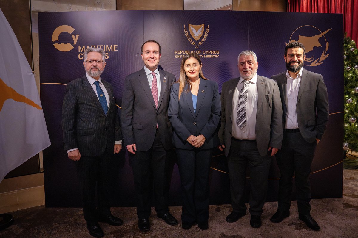 CyprusInUK's tweet photo. ⚓ @maritimeCyprus Deputy Minister @HadjimanoliM hosted a reception on the occasion of the 34th @IMOHQ Assembly, joined by @IMOSecGen Arsenio Dominguez and HC @KourosKyriakos. A warm evening of exchange and cooperation at the heart of global shipping. 🌊
#CyprusAtIMO #CyprusInUK https://t.co/iSYq56VqT0