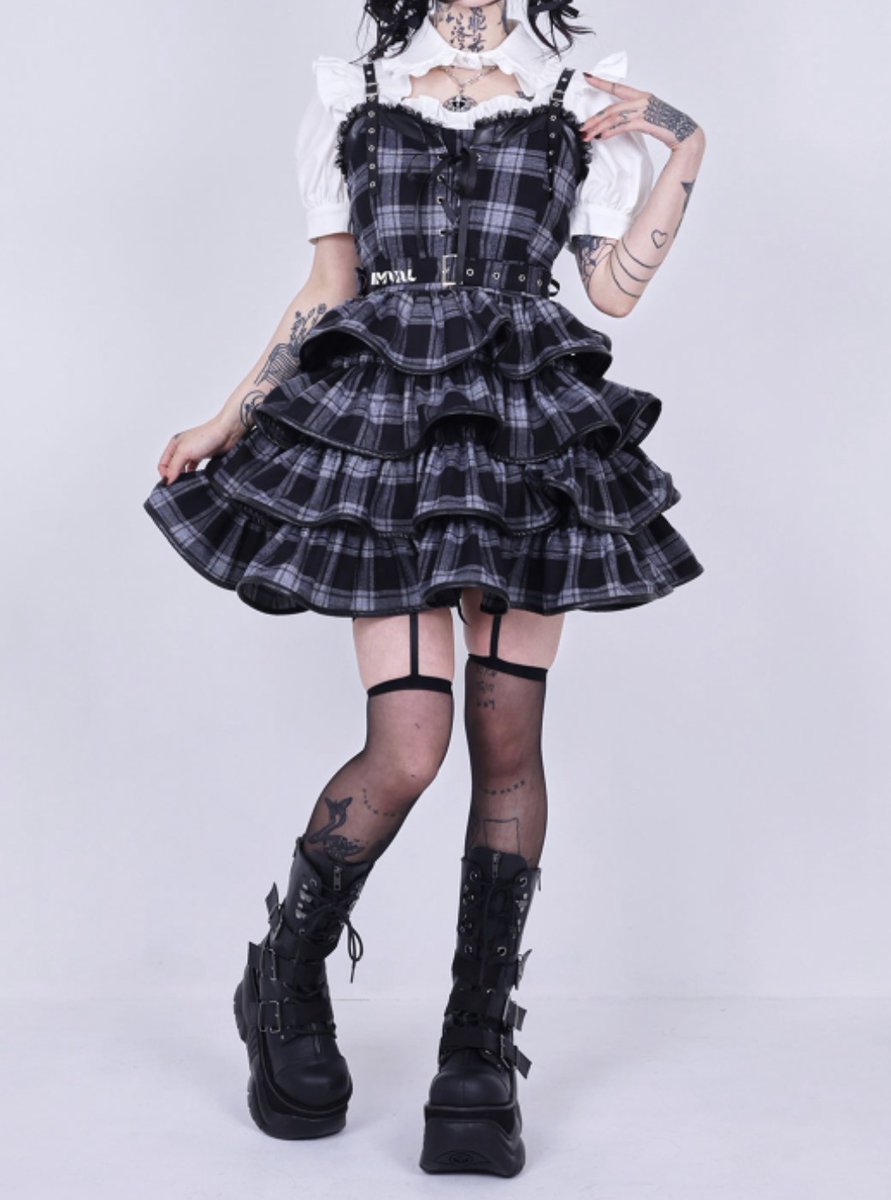 IMVAL Check Layered Dress ワンピース Qooza 🖤IMVAL / Check Layered Dress🩶 可愛さに甘えない、主役級のチェック