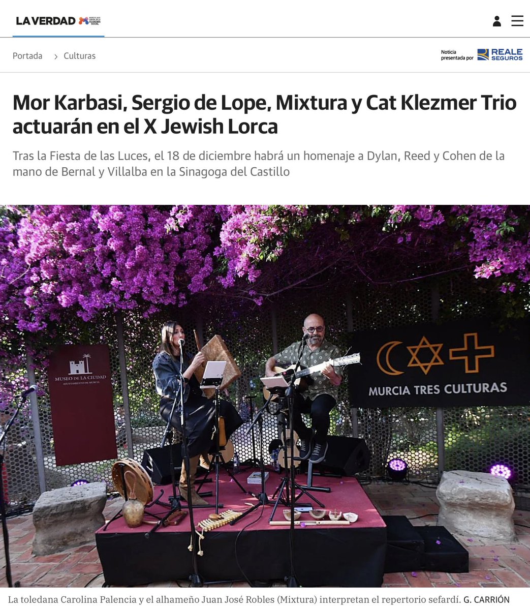 Gracias 📷 a Manuel Madrid (y M. G.), del diario La Verdad, por difundir entre vuestros lectores la programación de nuestro Jewish Lorca X edición.

laverdad.es/culturas/mor-k…

🏷 #JewishLorca #Lorca · #ManuelMadrid #LaVerdad