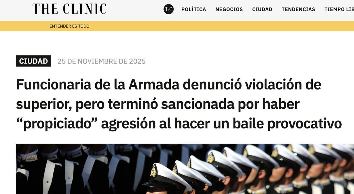 yasnalewin's tweet image. Suboficial de la Armada sancionada x denunciar violación durante un rito institucional. La acusaron de incitar ataque con &quot;baile provocativao&quot;.  Cabe recordar q la derecha rechazó la lay de violencia contra mujeres y sus consejeros del CNTV votaron en contra de campaña preventiva