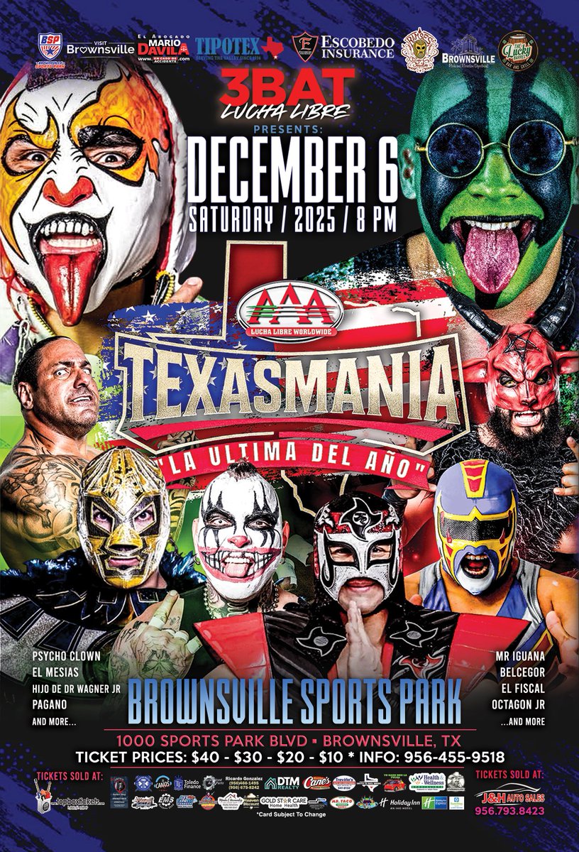 3BatProductions's tweet photo. Texasmania 2025
Brownsville Sports Park 
For information call 956-455-9518 https://t.co/TSAEemTlNF