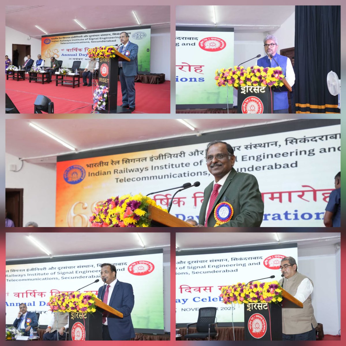 #IRISET  annual day 24.11.25 - Annual report presented by Shri Sharad Kumar Srivastava, DG. Keynote address by Dr.V.Narayanan, Chairman/ISRO. CRB and CEO, Railway Board virtually addressed on the occasion. GM/SCR, AM(Signal) and AM(Telecom) addressed the gathering.