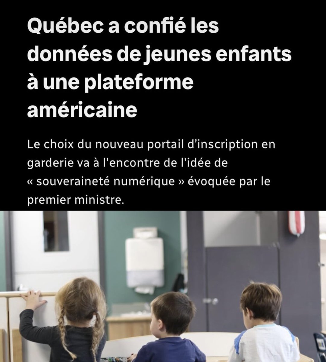 ThomasGerbet's tweet image. « Souveraineté numérique » : Québec a confié les données personnelles du portail d’inscription en garderie à une plateforme américaine. ici.radio-canada.ca/nouvelle/22096… #polqc