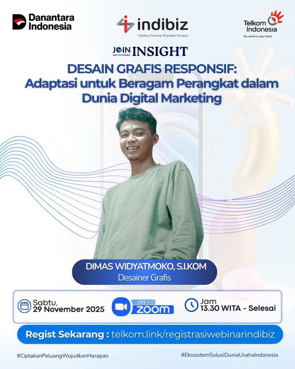 infokampuskuid's tweet image. Pelajari strategi membuat desain yang tetap konsisten dan menarik di semua perangkat! 🥳
📅 29 November 2025
🕒 13.30 WITA – Selesai
📍 Via Zoom

Daftar sekarang: telkom.link/registrasiwebi…
Jangan lewatkan kesempatan belajar dari ahlinya! 🎨