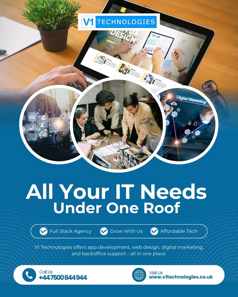 V1Technologies's tweet image. Why juggle multiple vendors when you can have a one-stop IT partner? V1 Technologies offers app development, web design, digital marketing, and backoffice support — all in one place. 

#FullStackAgency #GrowWithUs #V1Tech

Visit: v1technologies.co.uk