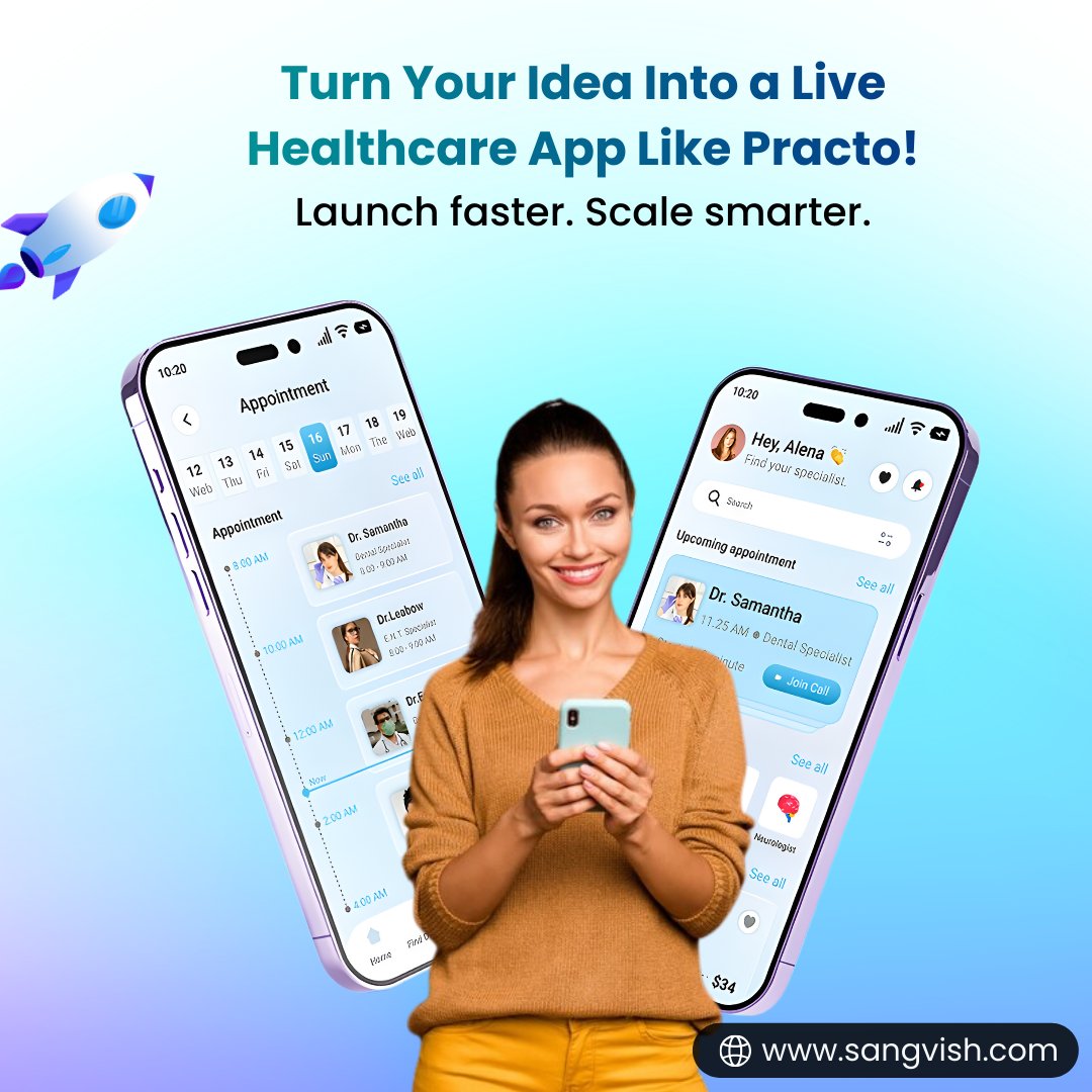 SangVishTech's tweet image. Take your healthcare business online with a powerful Practo Clone App! 🚑📲

Connect patients and doctors seamlessly, boost bookings, and offer 24/7 healthcare access—all in one smart platform.

Visit- sangvish.com/practo-clone/

#PractoClone #HealthcareApp #DoctorAppointmentApp