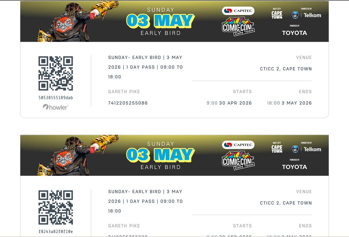 gareththepike's tweet image. Phew: #Earlybird tickets x 2 @ComicConAfrica: got. I think these will faster than Wally West. @DCOfficial #comiccon #comics #80spopculture