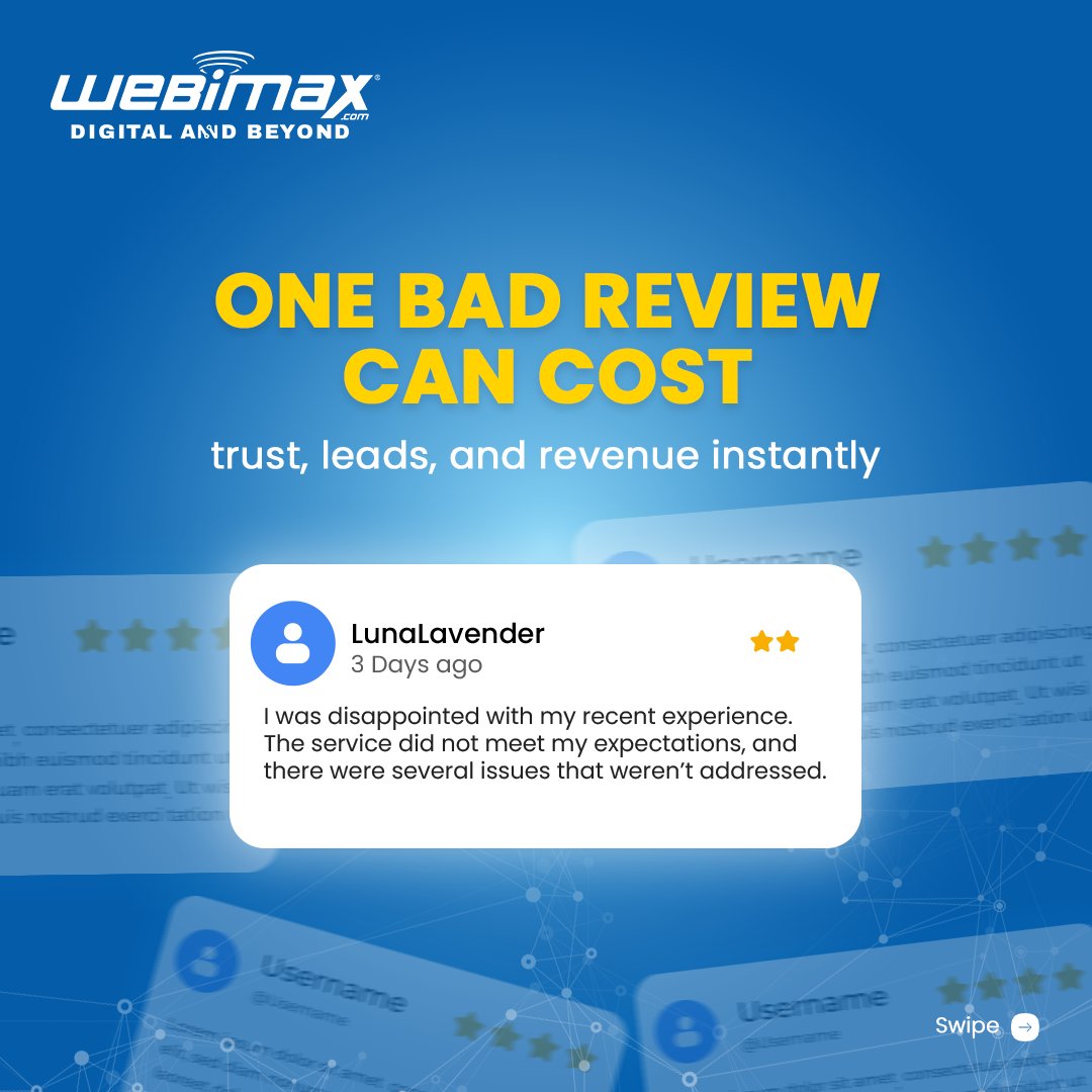 WebiMax's tweet image. What shows up about you on Page 1 can decide whether customers trust you, choose you, or move on to someone else. With 92% of searchers never scrolling past the first page, your online reputation isn’t optional; it’s mission-critical.

At WebiMax, we help you build, repair, and…