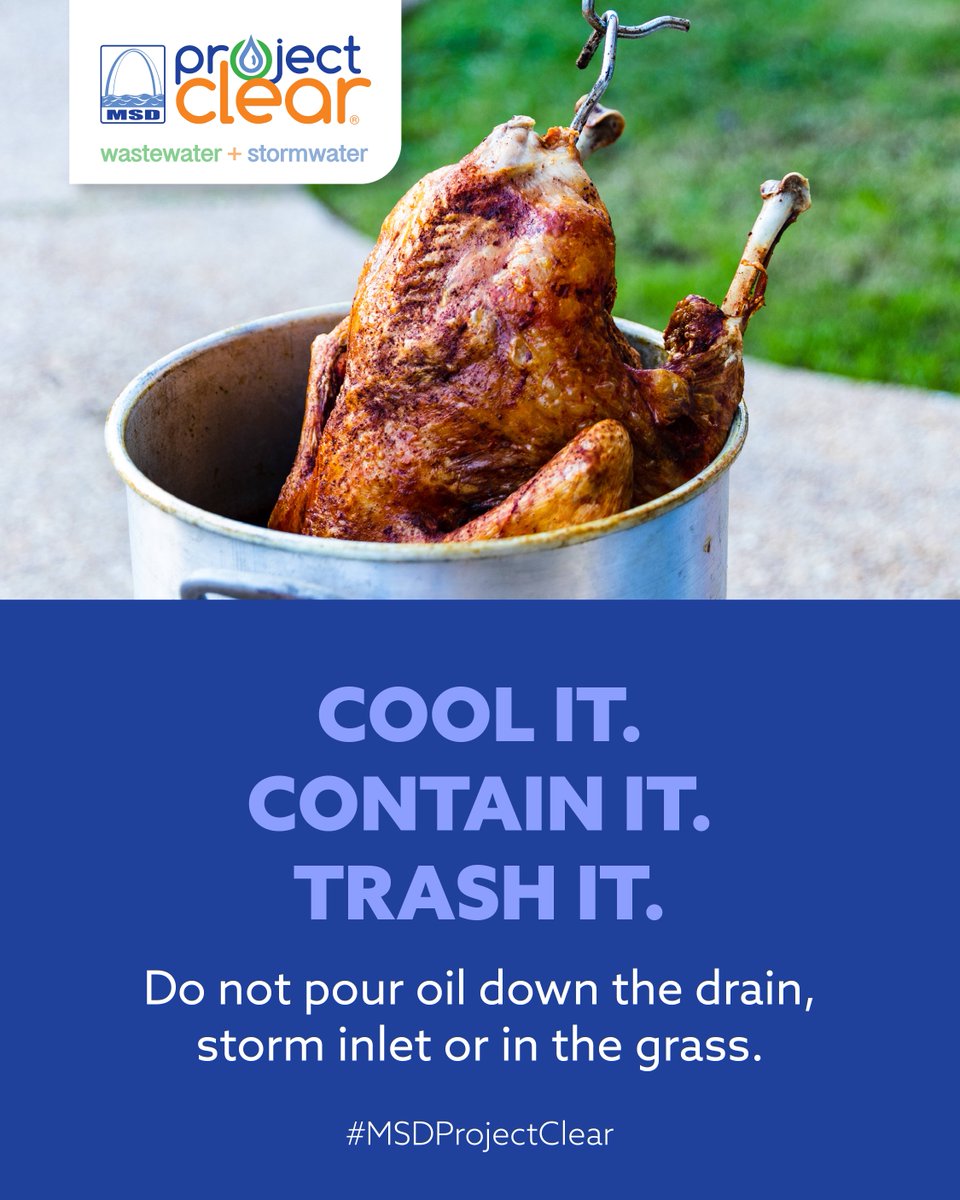 MSDProjectClear's tweet image. ATTENTION ALL FRIED TURKEY FANS: The oil does NOT belong in your drain, yard, or storm inlet. Let it cool, pour it back into the containers it came in, and throw it in the trash. #KeepDrainsClear #Thanksgiving