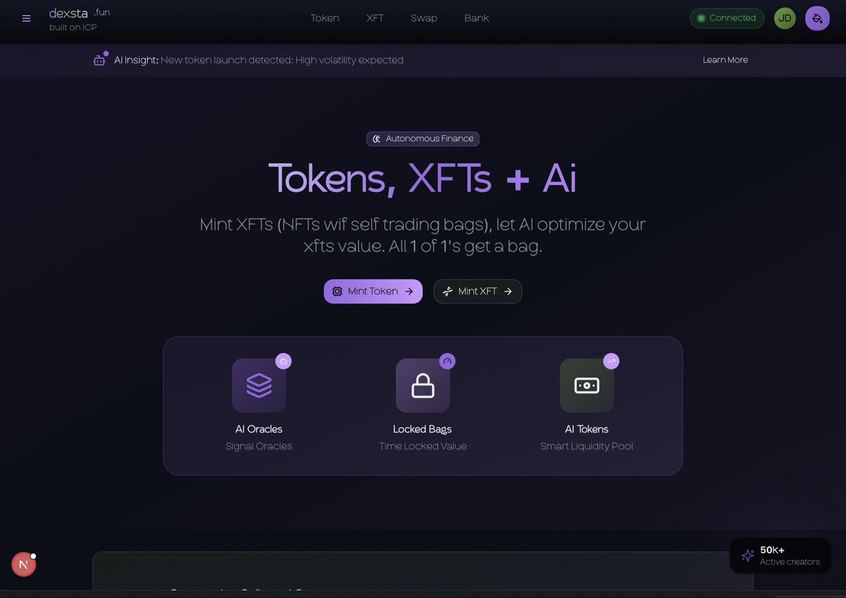 DexstaDotFun's tweet image. Now that I’ve got the hang of building on #ICP… Back to the main quest… #dexsta … 

The “living” application… you can design liquidity pools that grow their own liquidity, contracts that trade for themselves.
