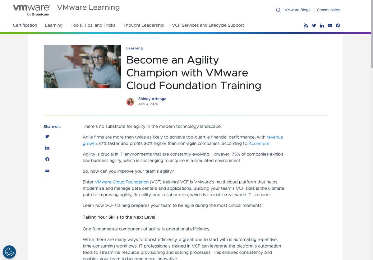VMwareEducation's tweet image. Agility starts with knowledge, and VMware Cloud Foundation (VCF) Learning builds both. 🚀

Strengthen decision-making, efficiency, and collaboration with training designed for fast-moving IT teams: brcm.tech/3WiBuxk

#VCFLearning #VMwareCloudFoundation #CloudSkills