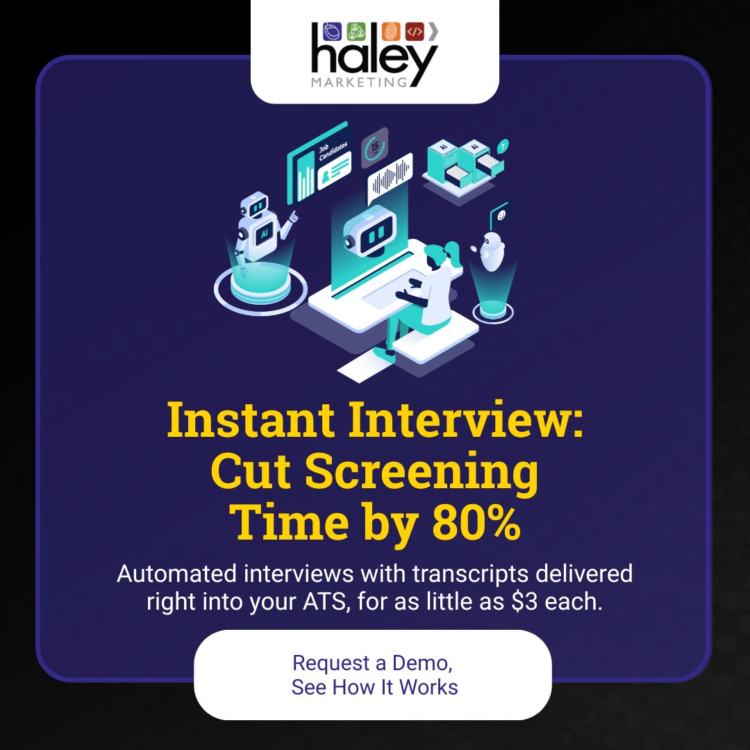 rkbush's tweet image. With Instant Interview, candidates can complete voice or chat interviews right after they apply, 24/7. AI handles the screening, transcripts flow directly into your ATS, and ghosting drops.

💡 At just $3 per interview, this tool pays for itself fast.