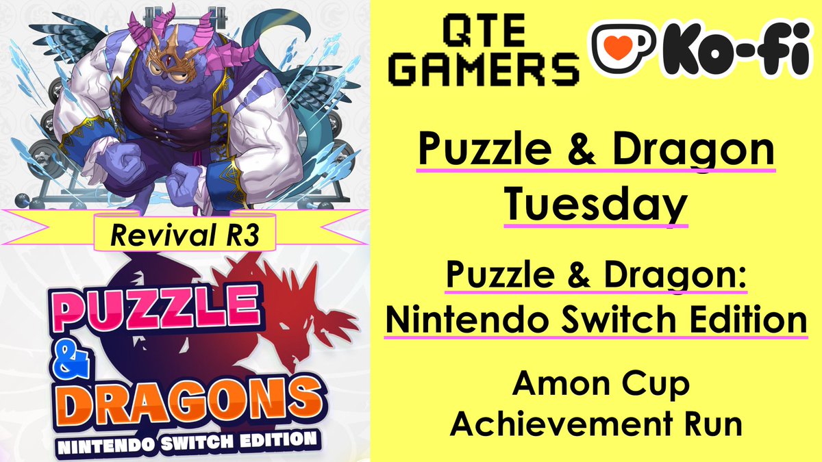 qtegamers's tweet image. On Ko-Fi ko-fi.com/qtegamers, this week&apos;s @pad10th Puzzle &amp;amp; Dragons: Nintendo Switch Edition - Amon Cup Revival R3 Achievement Run gameplay video is up for subscribers. Feel Free to donate there, too! #Kofi #パズドラ #パズドラSwitch #Switch #アモン杯開催