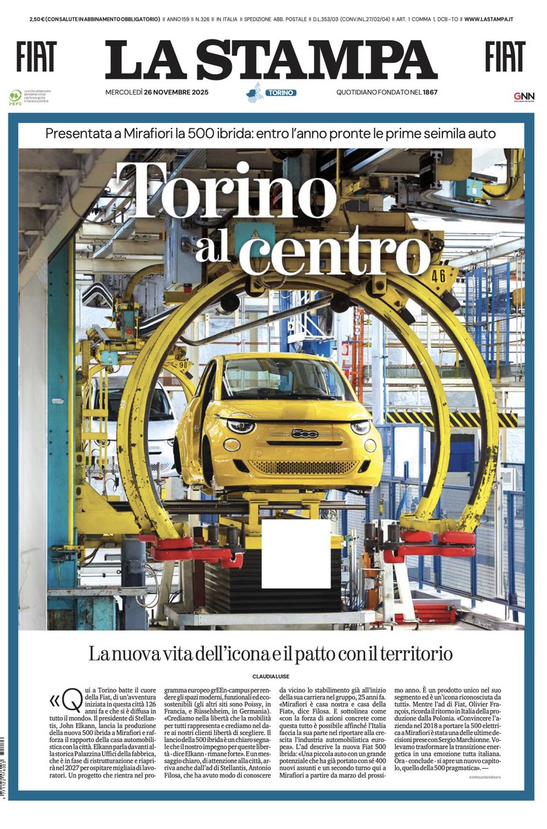 Queste  pagine su <a href="/LaStampa/">La Stampa</a> mi paiono  vergognose. 
Tutti sanno che Mirafiori sarà chiusa, che gli impegni di investimento in Italia sono stati regolarmente disattesi, che il gruppo Gedi è uno spezzatino in vendita, e mi raccontano di un patto con il territorio?
E dai...