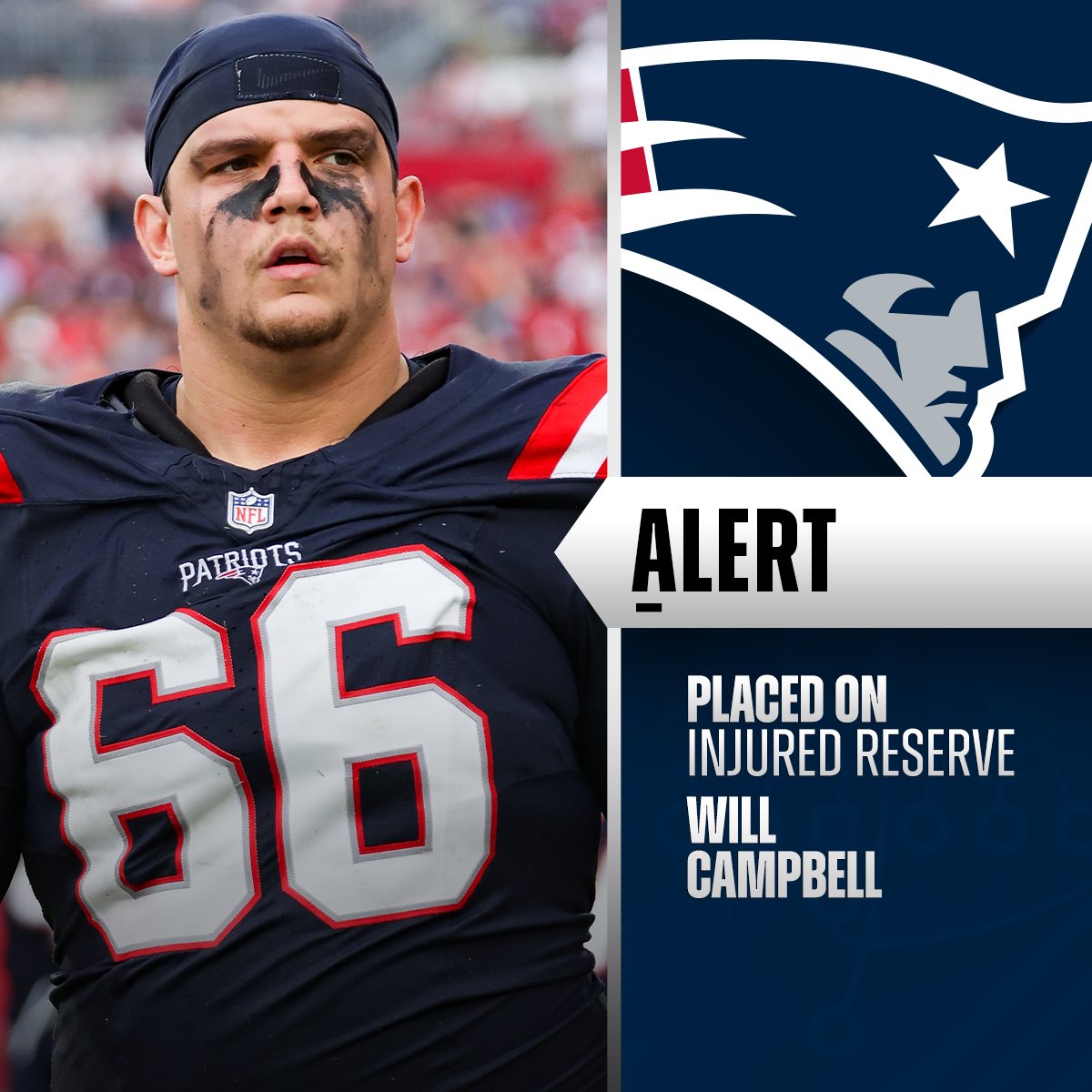 Patriots OT Will Campbell (knee) will go on injured reserve. 