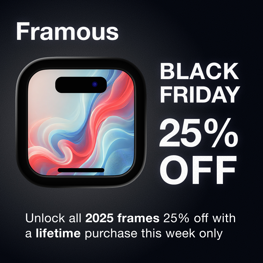 Trying something for my Framous Black Friday sale 👀 This week you can purchase the LIFETIME unlock of all 2025 frames for 25% off

Next week it'll go back to full price and the lifetime purchase will switch over to selling 2026 frames

Get it 👉 apps.apple.com/us/app/framous…