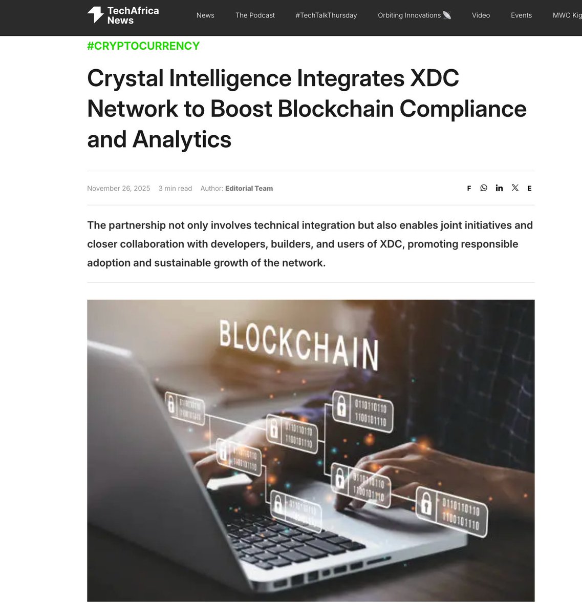 sammiller21099's tweet image. ⚙️ XDC Network + @CrystalPlatform 🤝
Advancing compliance and analytics for real-world blockchain use

🔎 Clearer visibility
💼 Better risk controls
📈 Data-driven adoption

📑: techafricanews.com/2025/11/26/cry…

#XDC #BlockchainAnalytics #Compliance #RWA #CryptoTools #Web3

@XDCNetwork