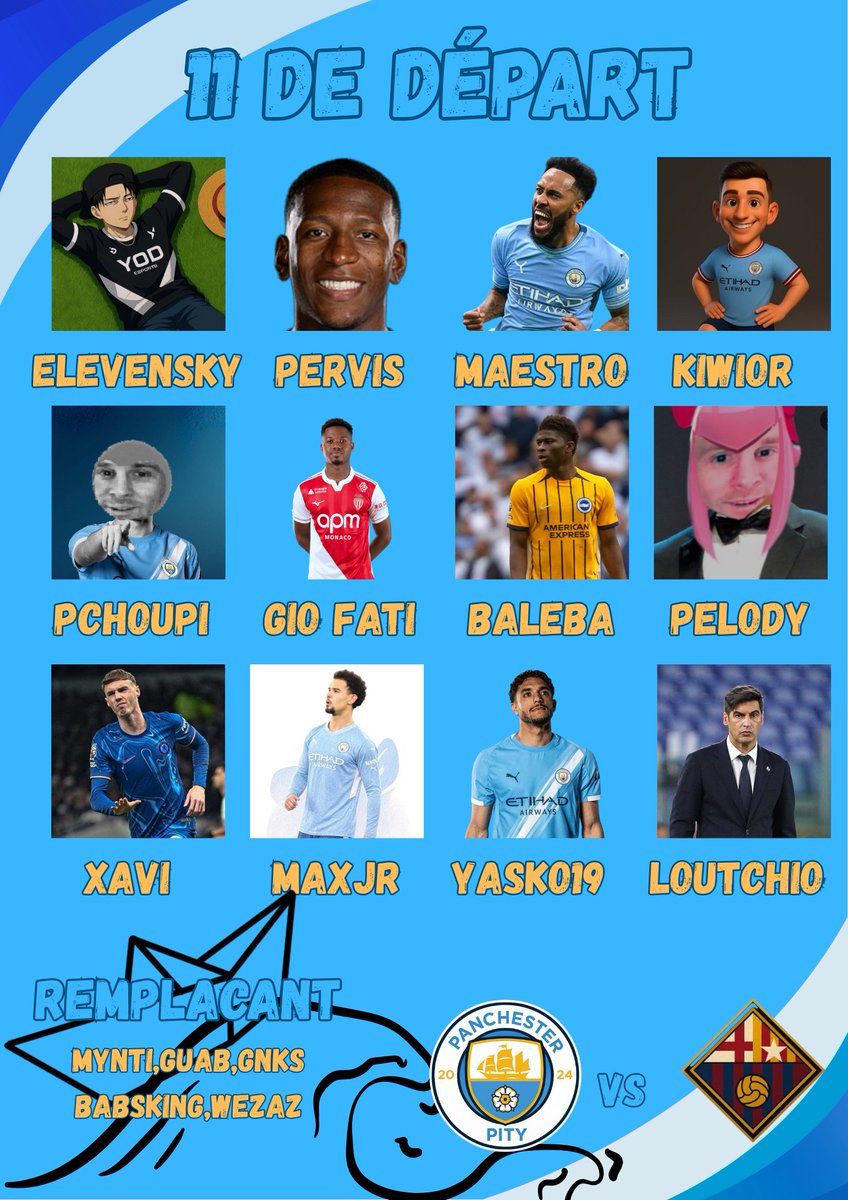 Voici la compo contre le varca pour le match de se soir a 20h, premier titularisation de yansko19 et aussi le retour de maestro se soir 
🚢Come on Pity 🩵