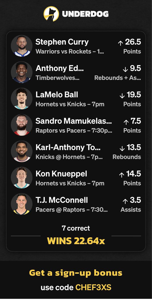 Chef3xs's tweet image. Ain’t played @Underdog 
In a couple days #letsgetit😈😱😎🏆
play.underdogfantasy.com/es-PNk0zcrIJE