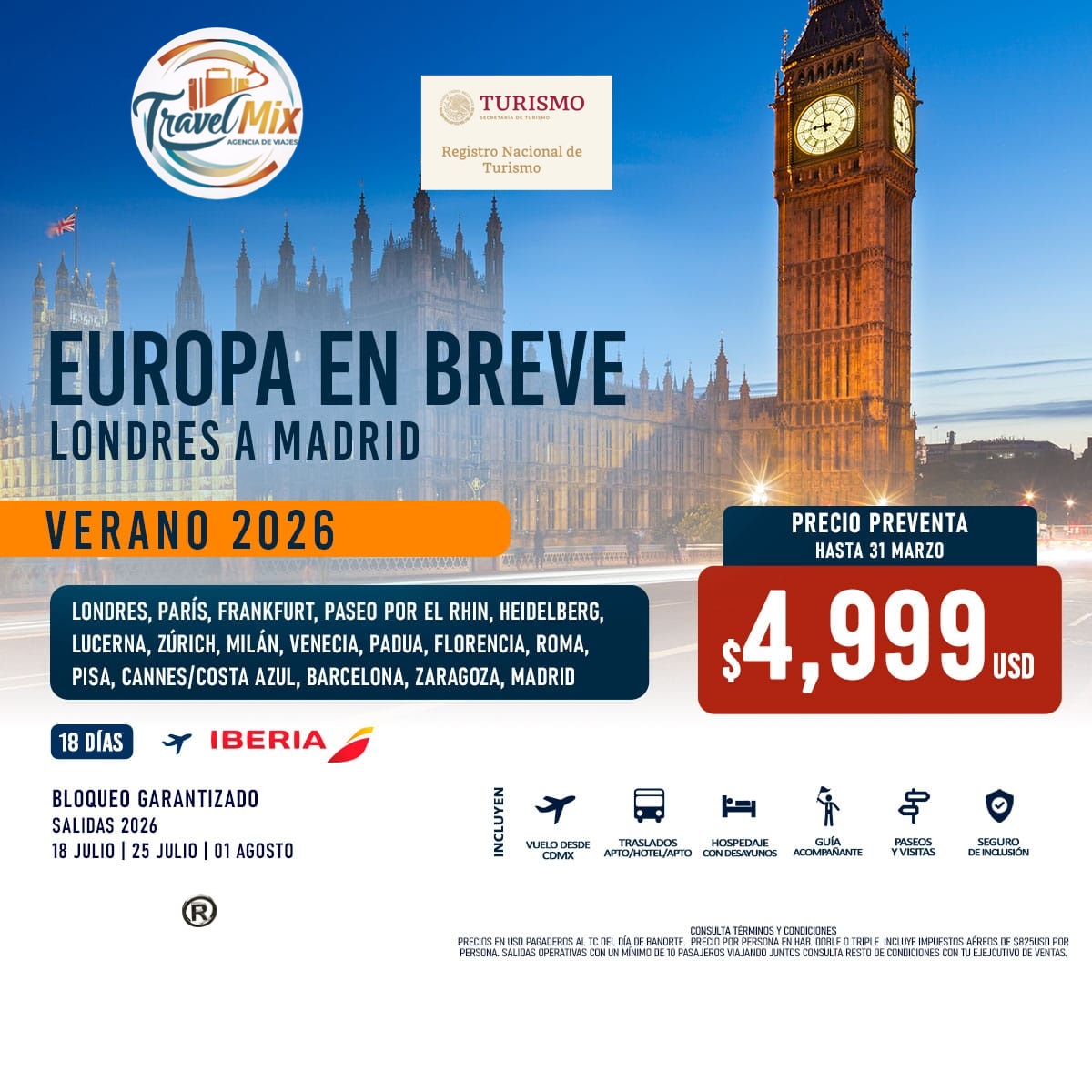 TravelMixViajes's tweet photo. Aquí tienes una versión corta, directa y poderosa para Twitter, sin negrillas ni asteriscos:

🌍✈️ ¡Europa en Breve desde Londres!
18 días / 16 noches • Salidas verano 2026 (julio y agosto)

#Travelmix #Europa2026 #Verano2026 #ViajarEsVivir #EuropaEnBreve #Londres #Rhin https://t.co/jwgILqoLLC