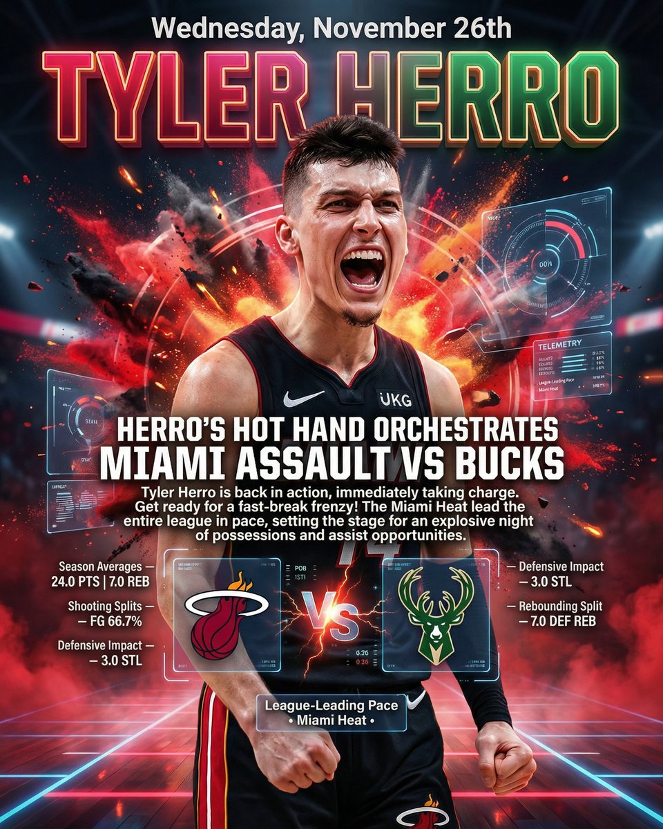 deepchampai's tweet image. 🏀 Tyler Herro NBA Spotlight
Tyler Herro is putting on a show for NBA against Milwaukee Bucks.
With Memphis battling a severe injury crisis, Jaylen Wells steps into a massive offensive void, poised to elevate his scoring beyond…
Full slid…
#NBA #DeepChampAI #TylerHerro #MIA…