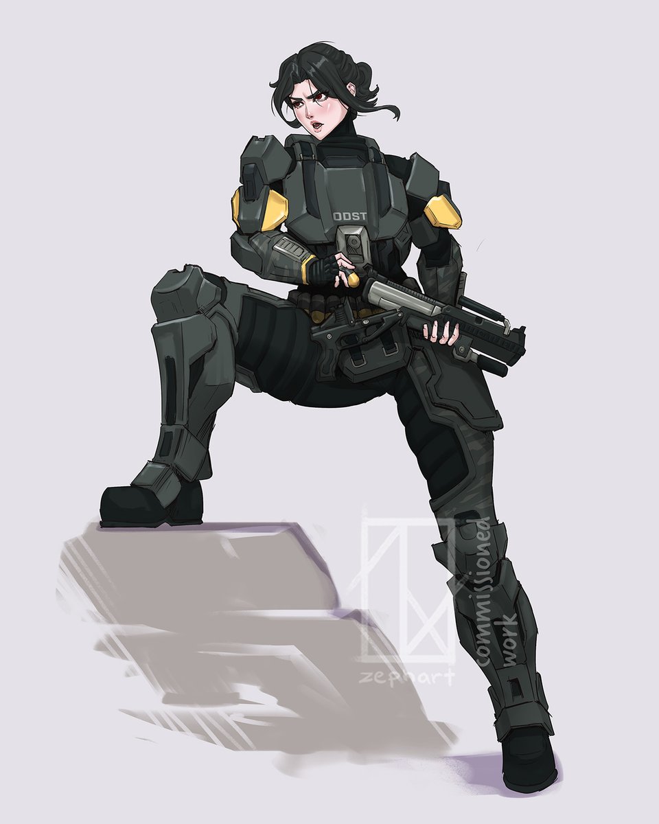 zephart_'s tweet image. Elated that I got to sketch a spicy ODST for a comm! Also elated because second sketch has realistic waterballoon physics from 5 years of research.