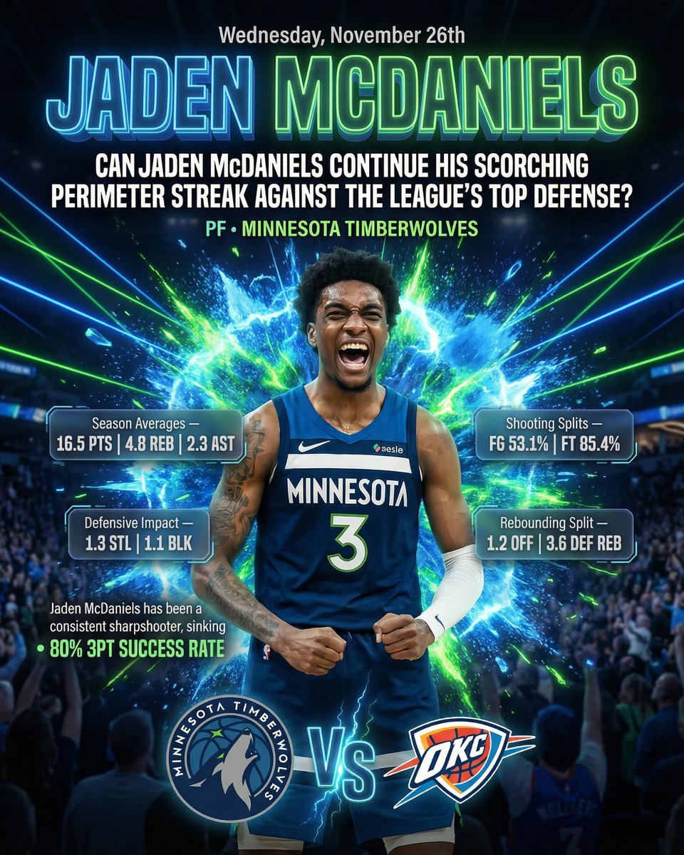 deepchampai's tweet image. 🏀 Jaden McDaniels NBA Spotlight
Jaden McDaniels is putting on a show for NBA against Oklahoma City Thunder.
With Memphis battling a severe injury crisis, Jaylen Wells steps into a massive offensive void, poised to elevate his scoring…
#NBA #DeepChampAI #JadenMcDaniels #MIN #OKC
