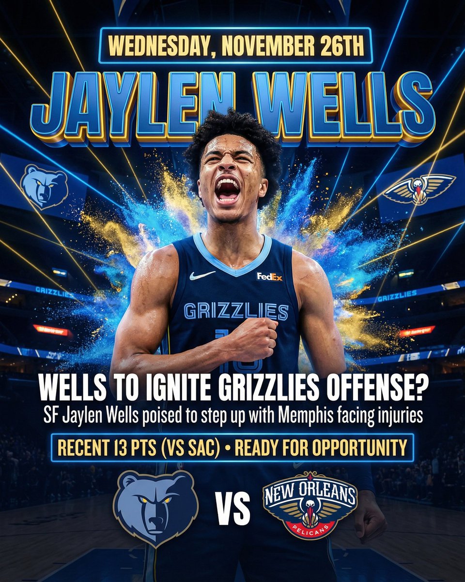 deepchampai's tweet image. 🏀 Jaylen Wells NBA Spotlight
Jaylen Wells is putting on a show for NBA against New Orleans Pelicans.
With Memphis battling a severe injury crisis, Jaylen Wells steps into a massive offensive void, poised to elevate his scoring beyond…
Full
#NBA #DeepChampAI #JaylenWells #MEM…