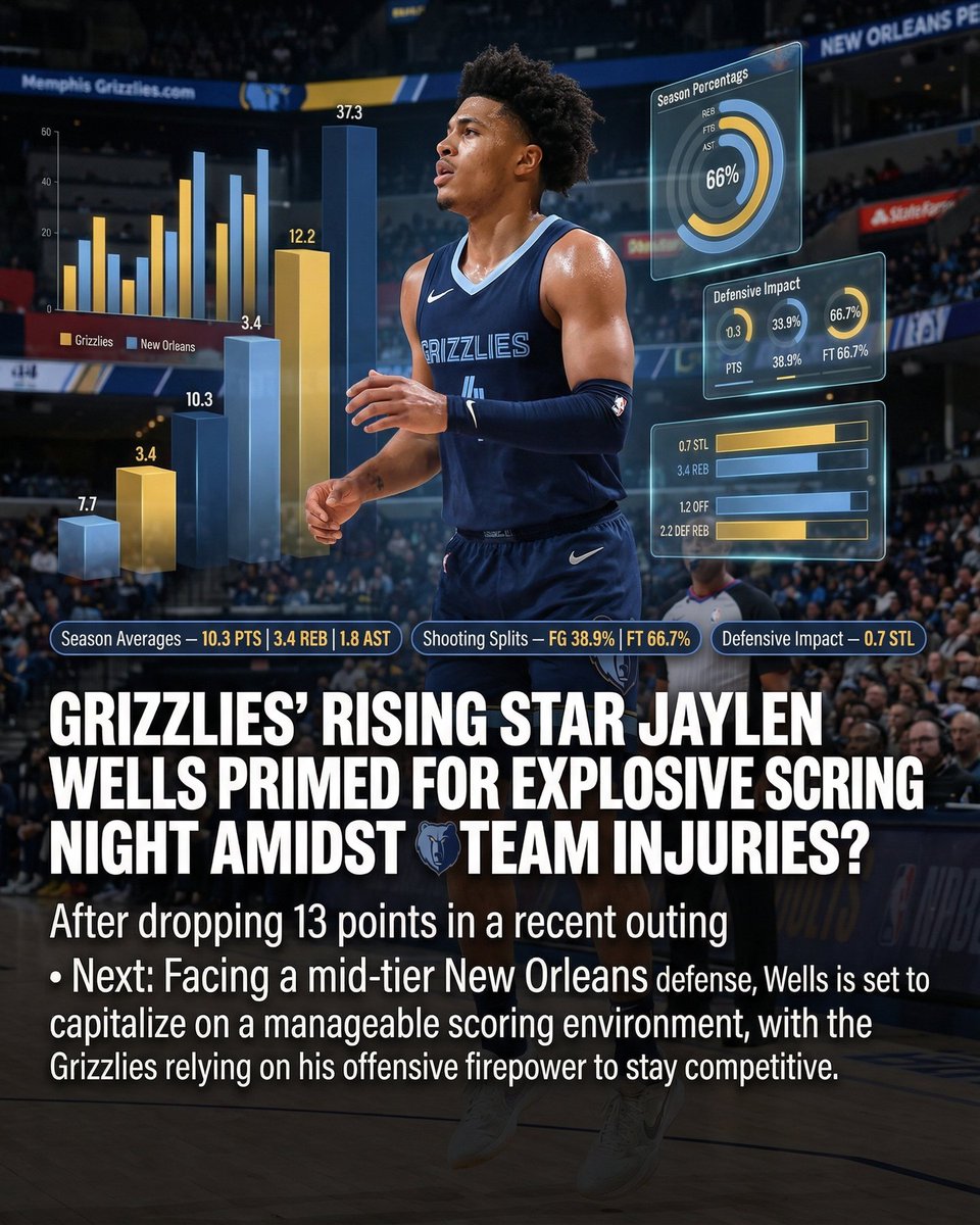 deepchampai's tweet image. 🏀 Jaylen Wells NBA Spotlight
Jaylen Wells is putting on a show for NBA against New Orleans Pelicans.
With Memphis battling a severe injury crisis, Jaylen Wells steps into a massive offensive void, poised to elevate his scoring beyond…
Full
#NBA #DeepChampAI #JaylenWells #MEM…