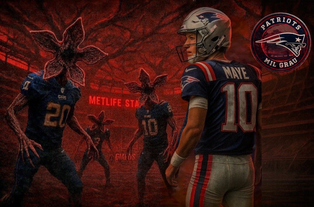 PatriotsMilGrau's tweet photo. Hoje estreia a nova temporada de Stranger Things, e nosso MVP já tá preparado pro confronto!
Lembrando que nosso próximo combate será contra o New York Giants (Fuc* Giants)!! #gopats🏈❤️💙
#Patriots #PatsNation #GoPats #NEPats
#ForeverNE #NFL #NFLBrasil #PatriotsBrasil #FABR #FutebolAmericano #NEPatriots #mvp #drakemaye #strangerthings #seed1 #afc #afcleste #netflix